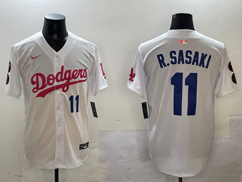 Men Los Angeles Dodgers #11 R Sasaki white 2025 MLB nike jersey style 3